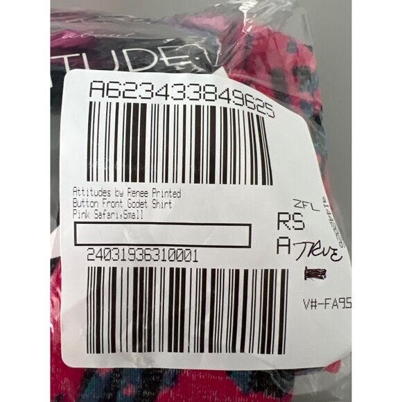 Attitudes by Renee Printed Button Front Godet Shirt Pink Safari Women Size Small - Picture 2 of 7